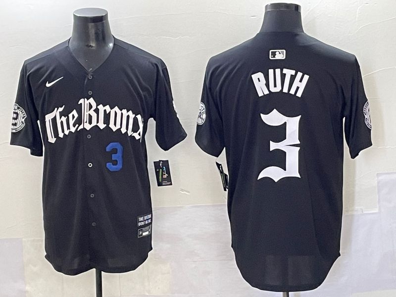 Men 2025 New York Yankees #3 Ruth Black Five generations Joint Name Nike MLB Jersey style 4->new york yankees->MLB Jersey